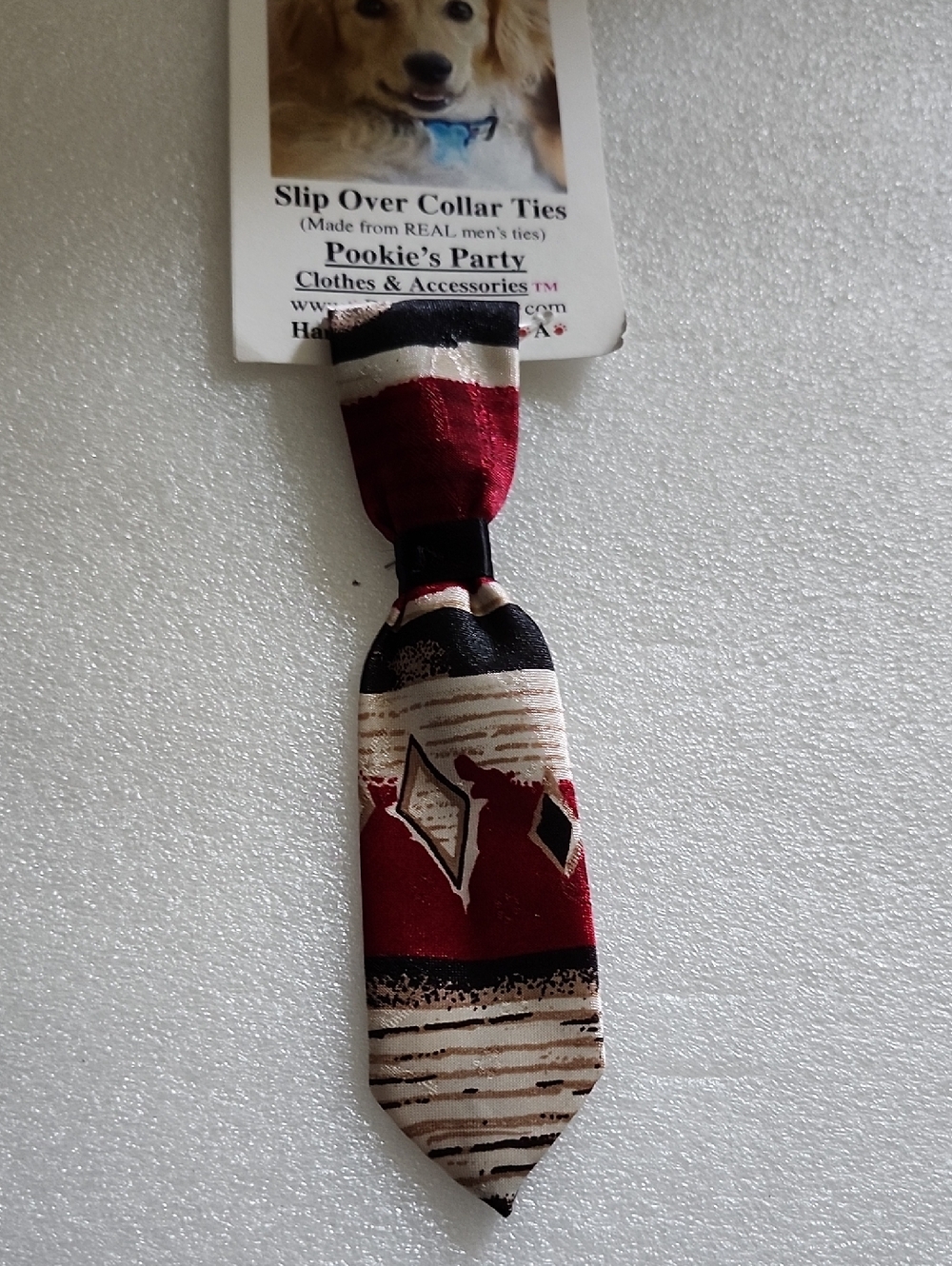 Hand Crafted Red Black Cream Slip-Over Dog Tie